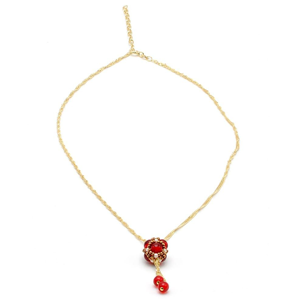 Halskette perlen rot glasperlen vergoldet gewebtes renaissance 