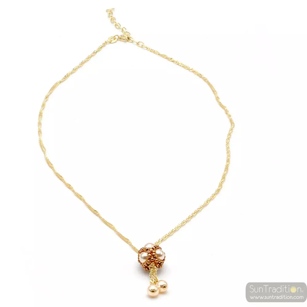 Gold glass pearl pendant woven gold renaissance