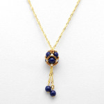 Pendentif perles verre bleu lapis tisse dore renaissance