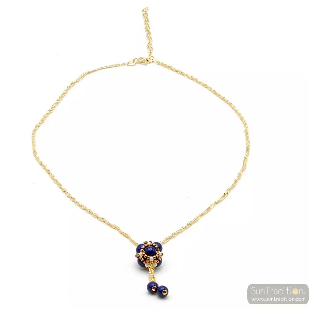 Glass blue lapis pendant beads woven golden renaissance