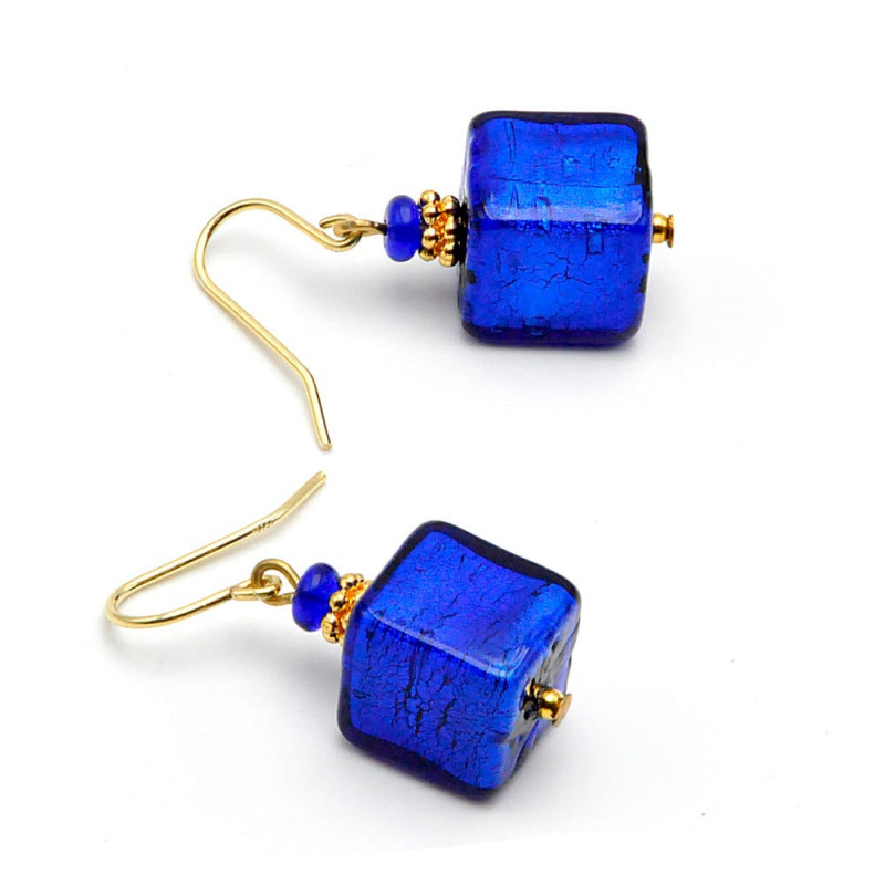 America azul - azul y oro aretes joya cristal murano genuino de venecia