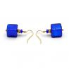 America blue cobalt - blue gold earrings genuine murano glass venice