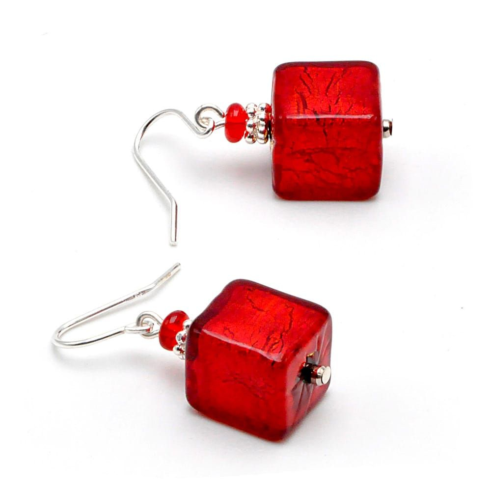America red and silver - red jewel earrings made of real murano glass from venice