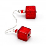 Boucles d'oreilles rouge bijou en veritable verre de murano de venise