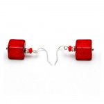 Boucles d'oreilles cube rouge veritable verre de murano