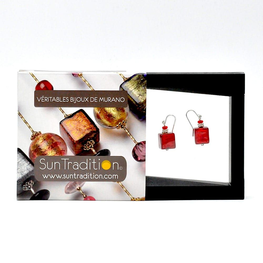 AMERICA RED AND GOLD - RED JEWEL EARRINGS MADE OF REAL MURANO GLASS FROM VENICE