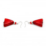 Boucles d'oreilles rouge triangle en veritable verre de murano