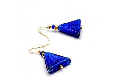 Andrómeda - pendientes azul cobalto triángulo en real de cristal de murano en venecia