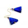 Boucles d'oreilles bleu cobalt triangle en veritable verre de murano de venise