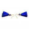 Boucles d'oreilles bleu cobalt triangle en veritable verre de murano