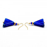 Boucles d'oreilles bleu cobalt triangle en veritable verre de murano