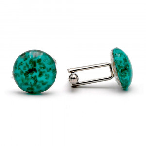 Green emerald avventurine cufflinks in genuine murano glass from venice