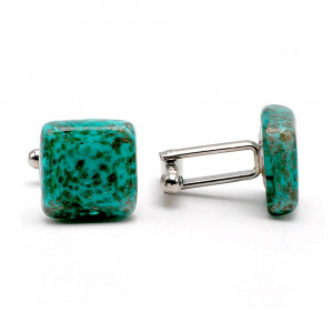 Cufflinks green avventurine in genuine murano glass from venice