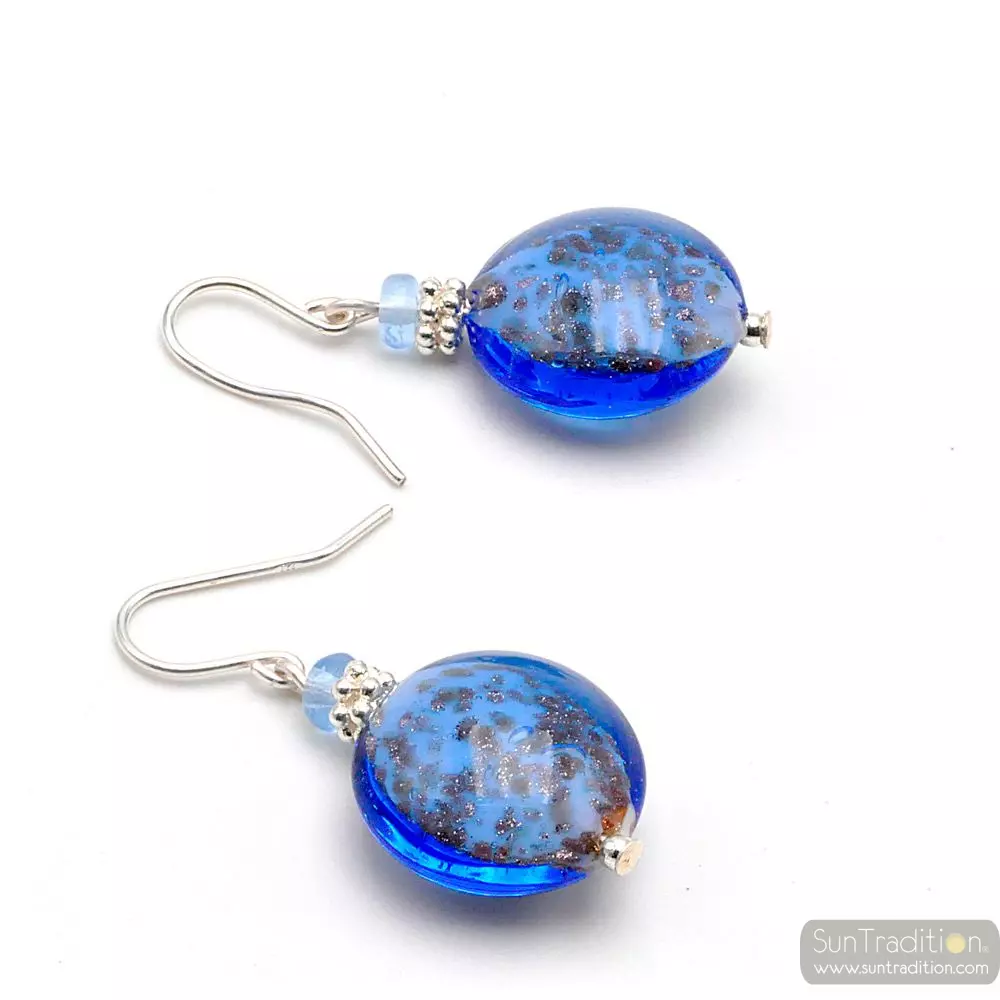 Pastiglia aurora navy blue - blue murano glass earrings jewelry in genuine murano glass from venice