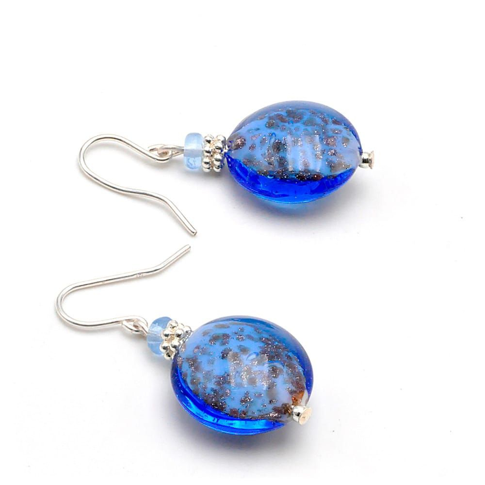 Boucles d'oreilles bleues bijoux en veritable verre de murano de venise