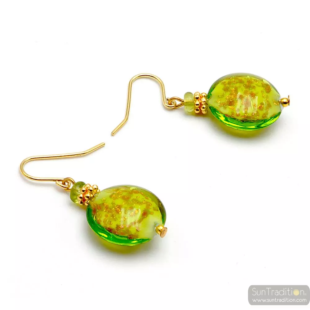 Pastiglia aurora green anise - lime green murano glass earrings jewel genuine murano glass of venice