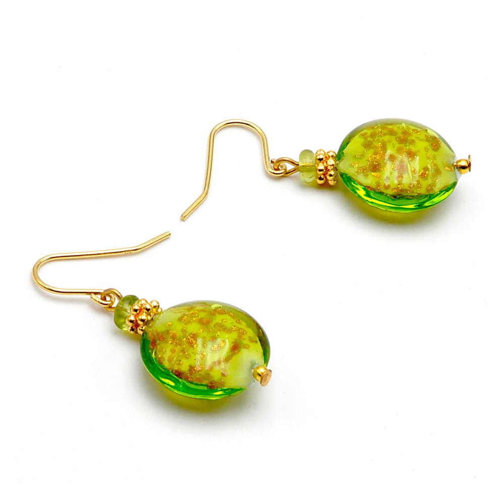 Pastiglia aurora verde anis - brincos verde limao jóia de cristal de murano de veneza