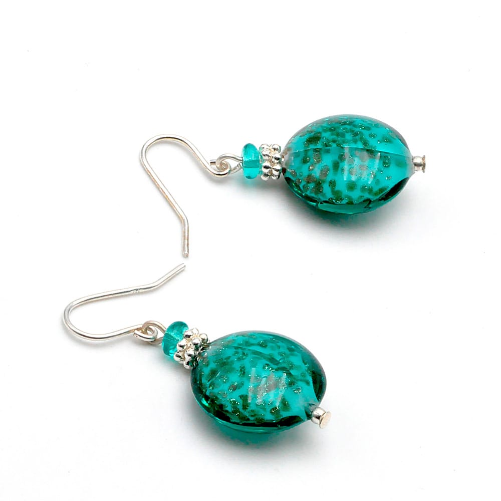 Pastiglia aurora verde esmeralda - aretes verde esmeralda cristal de murano de