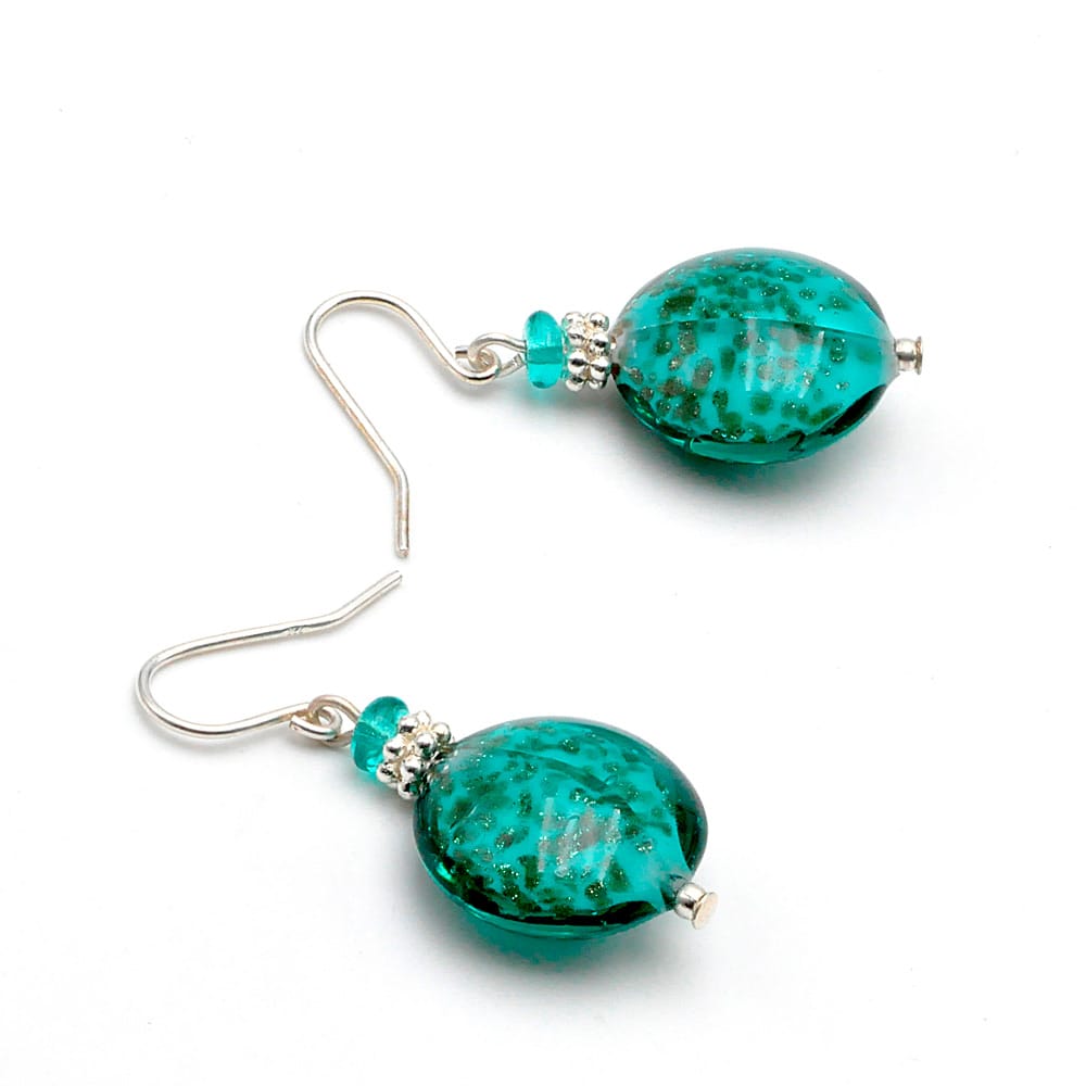 Pastiglia aurora green emerald - green emerald murano glass earrings genuine glass of venice