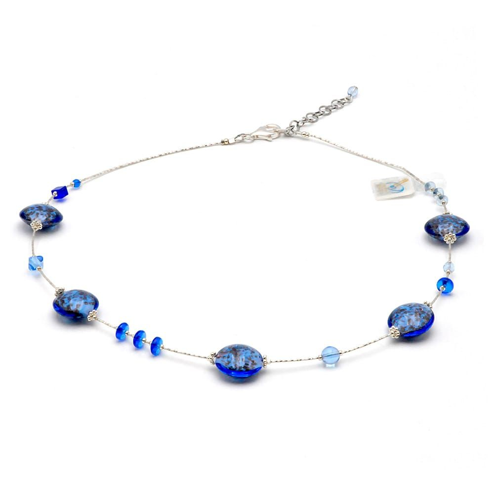 Pastiglia aurora bleu marine - collier bleu marine verre de murano de venise