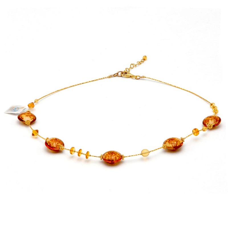 Pastiglia aurora amber - lasi kaulakoru keltainen murano venetian