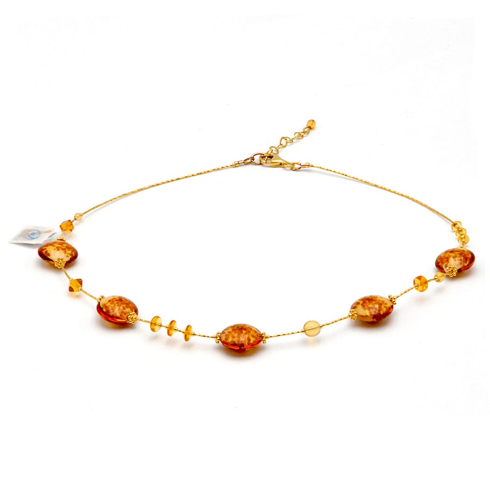 Pastiglia aurora amber - glass necklace murano amber venetian