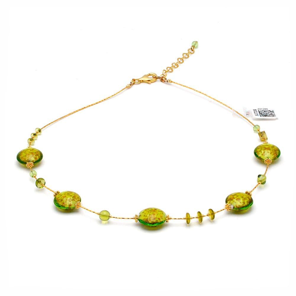 Pastiglia aurora verde anís - collar de cristal de murano verde de venecia