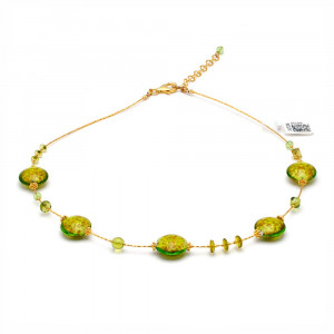 Pastiglia aurora vert anis - collier verre de murano vert de venise