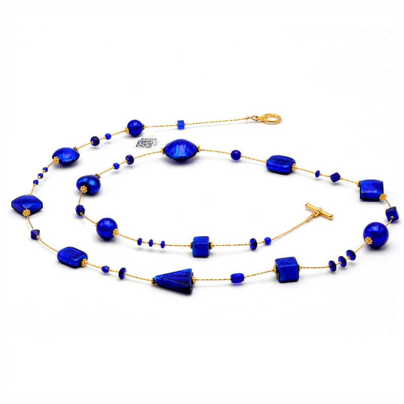 Sautoir collier bleu cobalt verre de murano de venise