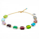 Collier multicolore clair pastel en veritable verre de murano