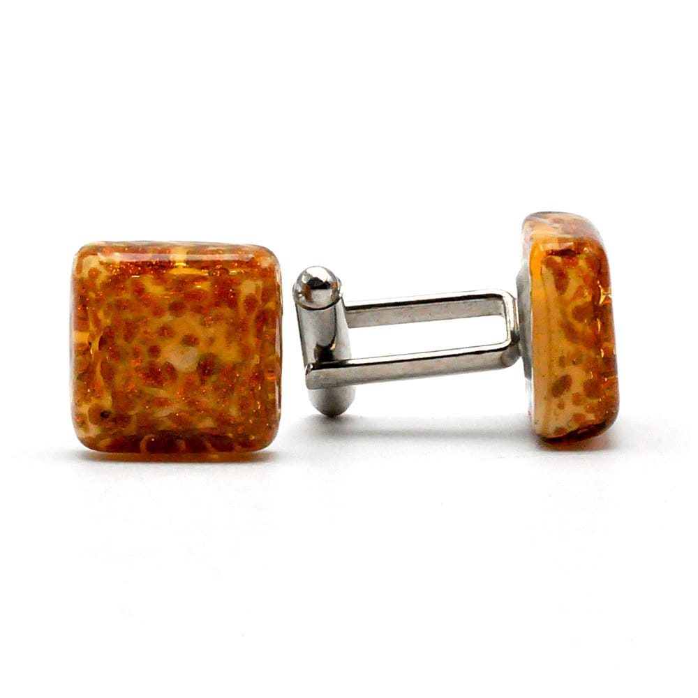 Cufflinks amber and gold avventurine in genuine murano glass from venice