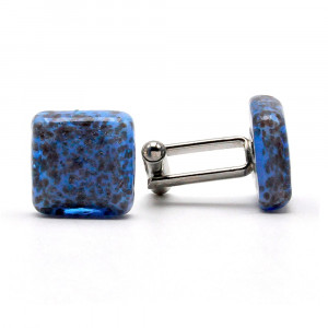 Cufflinks blue aurora avventurine in genuine murano glass from venice