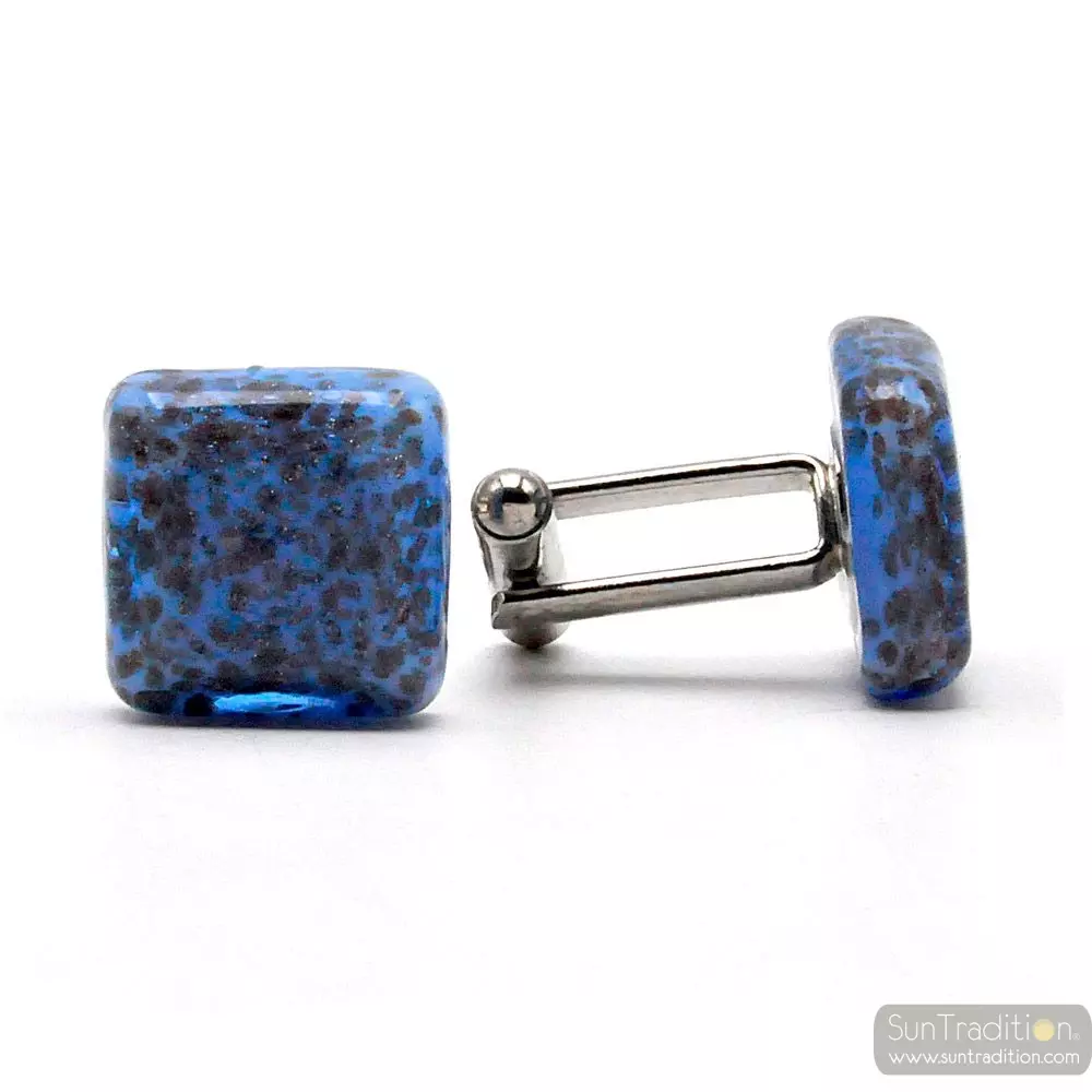 Cufflinks blue aurora avventurine in genuine murano glass from venice