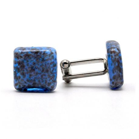 Botão de punho de azul avventurine genuíno em vidro de murano de veneza