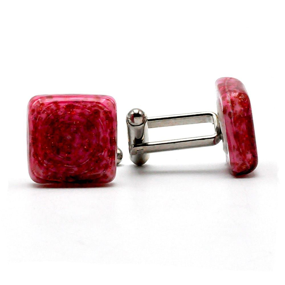 Cufflinks pink avventurine in genuine murano glass from venice