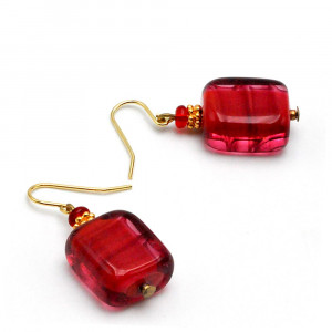 Boucles d'oreilles rouge bijou en veritable verre de murano