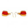Boucles d'oreilles ambre et rouge rectangle en veritable verre de murano