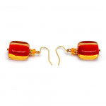 Boucles d'oreilles ambre et rouge rectangle en veritable verre de murano