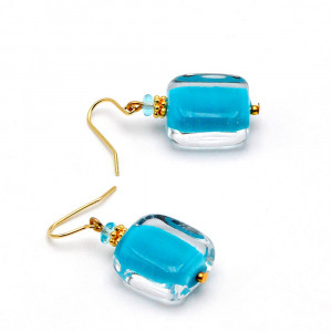 Schissa pastel bleu - boucles d'oreilles bleu bijou en veritable verre de murano