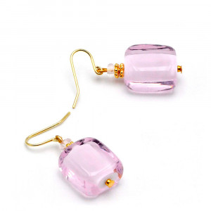 Boucles d'oreilles rose bijou en veritable verre de murano