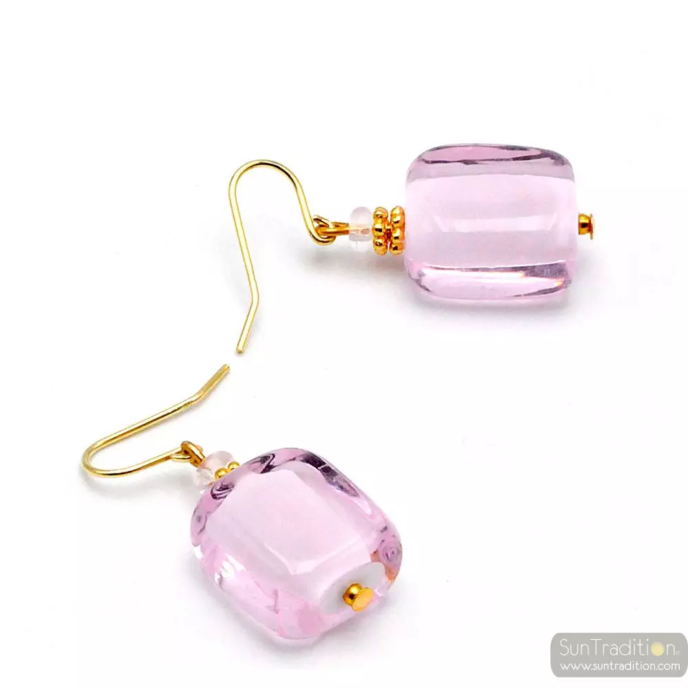 Schissa pastel pink - rose murano glass earrings jewellery genuine venice glass