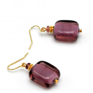 Schissa pastel amethyste - boucles d'oreilles amethyste bijou en veritable verre de murano