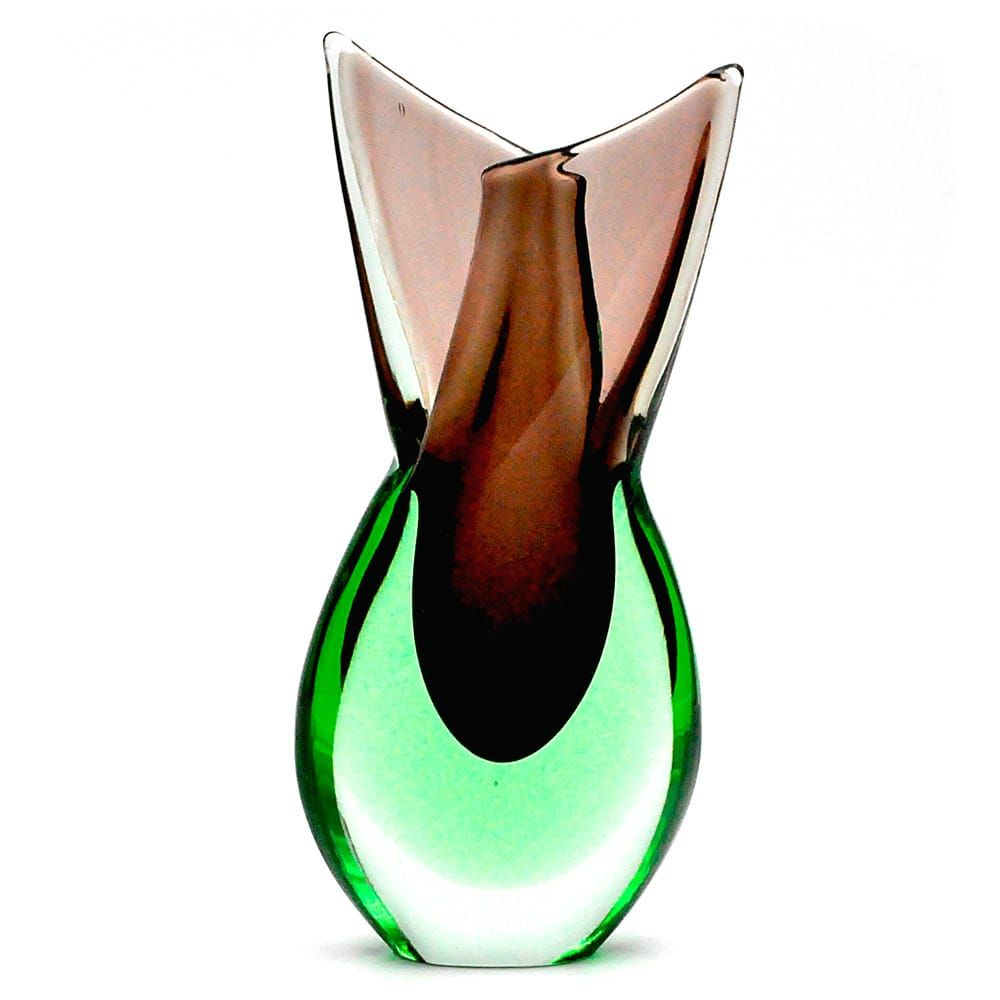 Vase genuine murano glass sommerso green amethyst venice