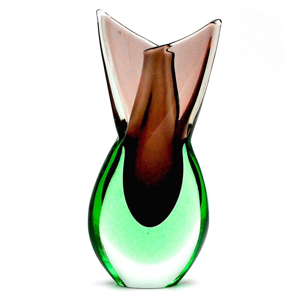 Vase en veritable verre de murano sommerso vert amethyste de venise