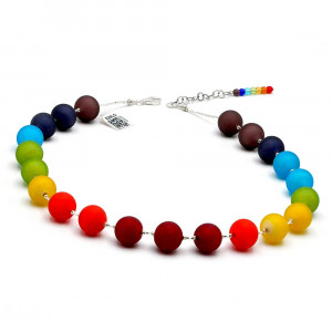 Balón raso arco iris - collar cristal de murano multicolor de satén auténtico 