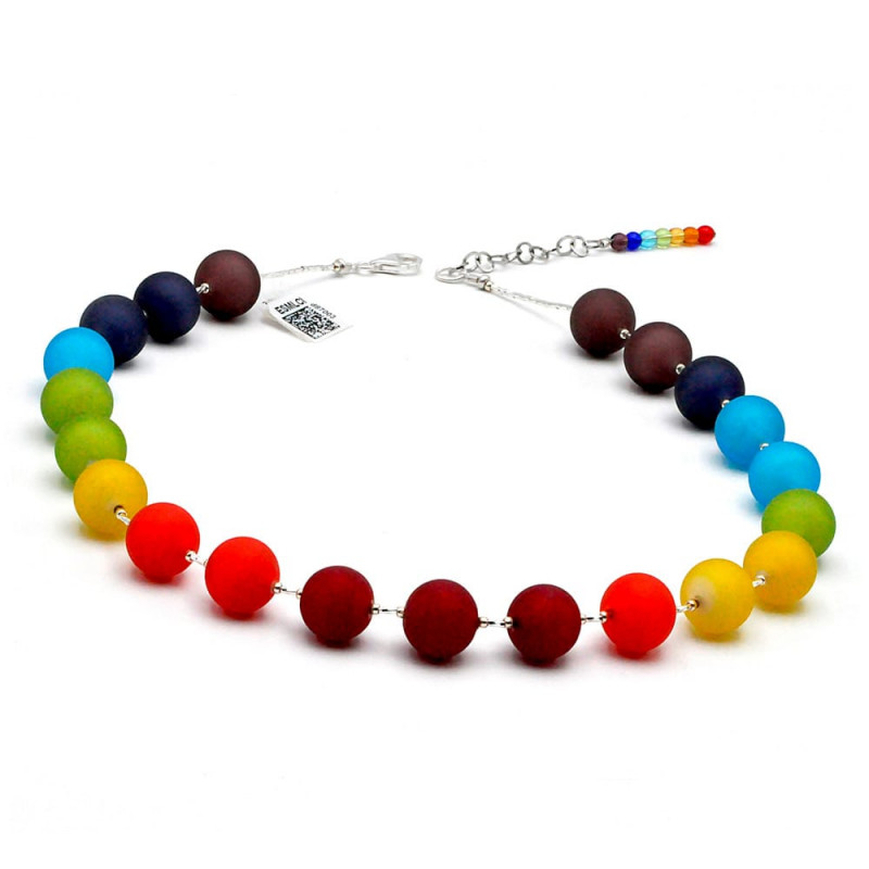 Bollen satin rainbow - halsband murano glas flerfärgad satin äkta 