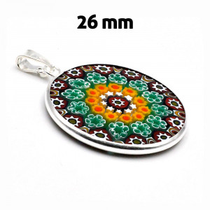 Pendentif verre de murano murrine millefiori vert et argent