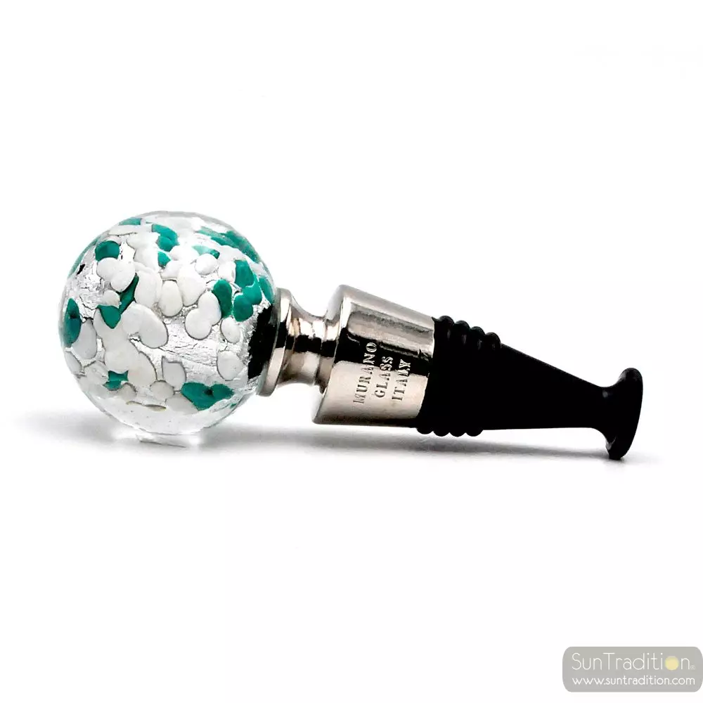 White, green and silver murano glass bottle cap