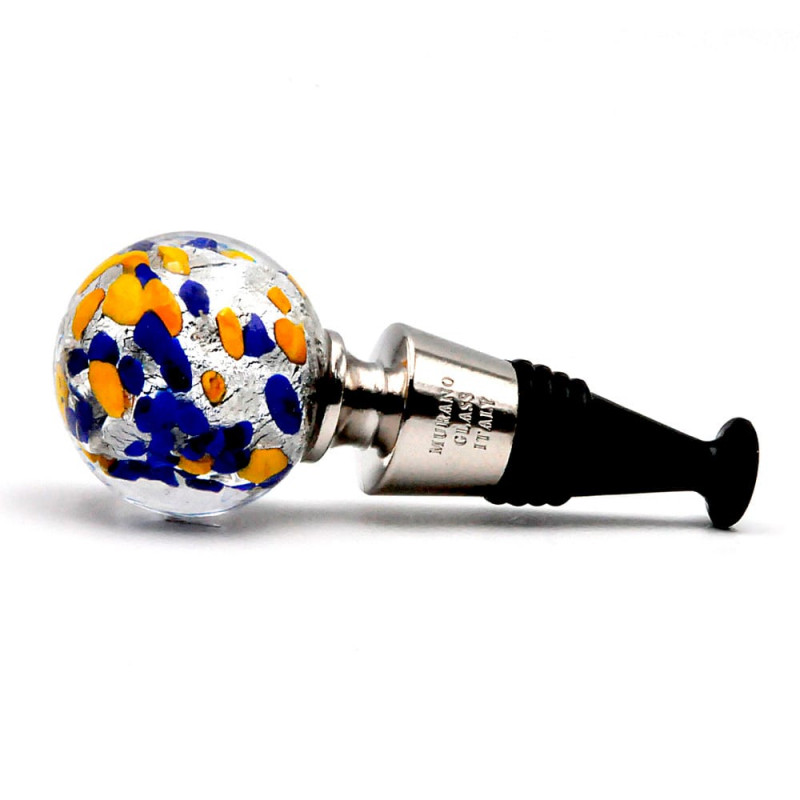 Blue, yellow and silver murano glass bottle cap