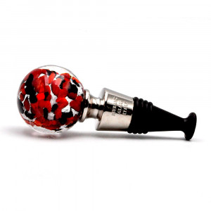 Red, black and silver murano glass bottle cap